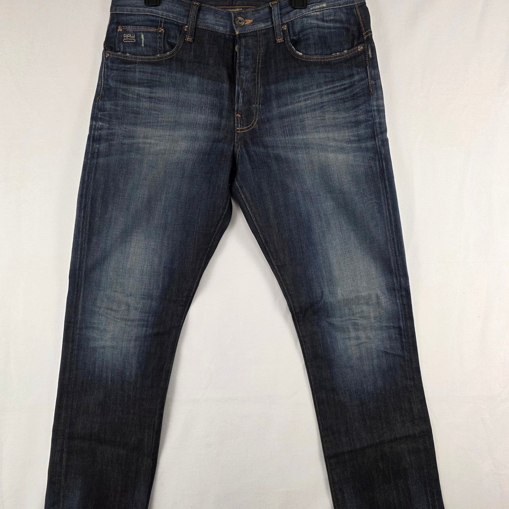 G-Star Raw 3301 Mens Straight Leg Jeans Dark Wash Indigo Blue Denim 36x33